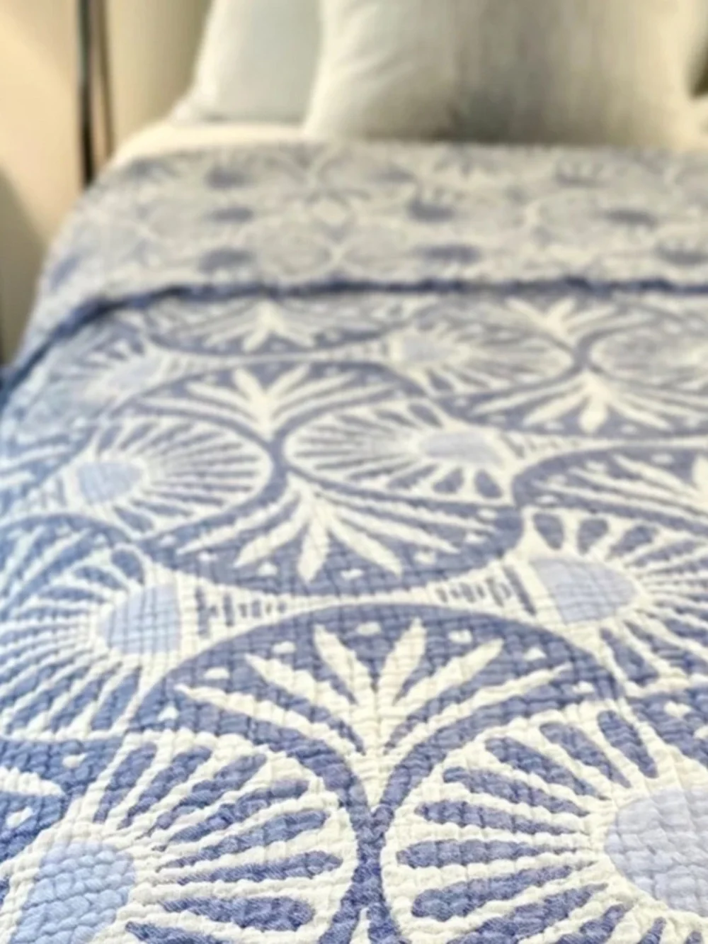 Nantucket Blue Gingko King Bedspread Woven Coastal Heritage Reversible Jacquard
